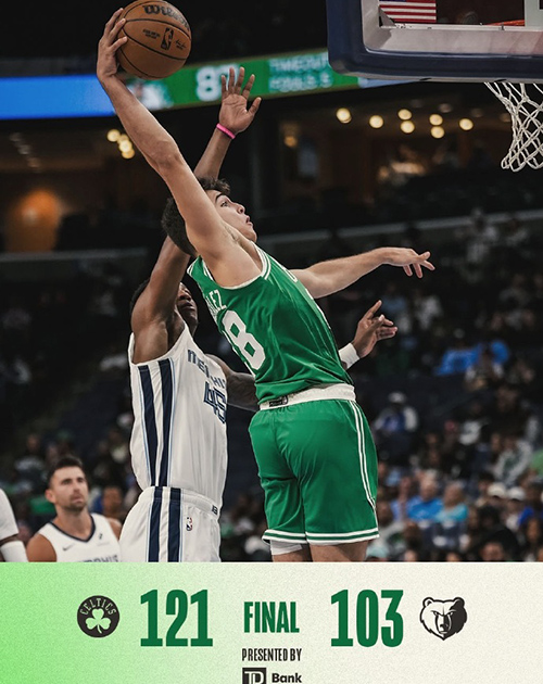 季前赛-凯尔特人121-103灰熊 布朗21分 怀特16+10