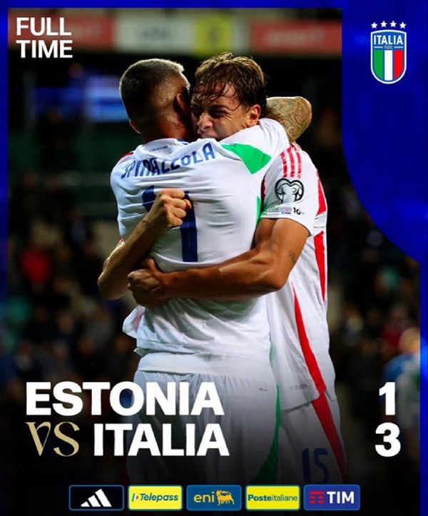 世预赛：意大利3-1爱沙尼亚 小基恩破门后伤退多纳鲁马送礼
