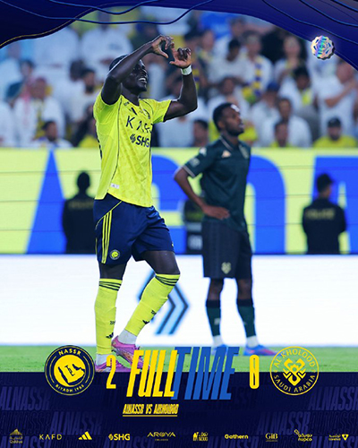 利雅得胜利2-0拉斯永恒 C罗两失良机马内、伊尼戈破门