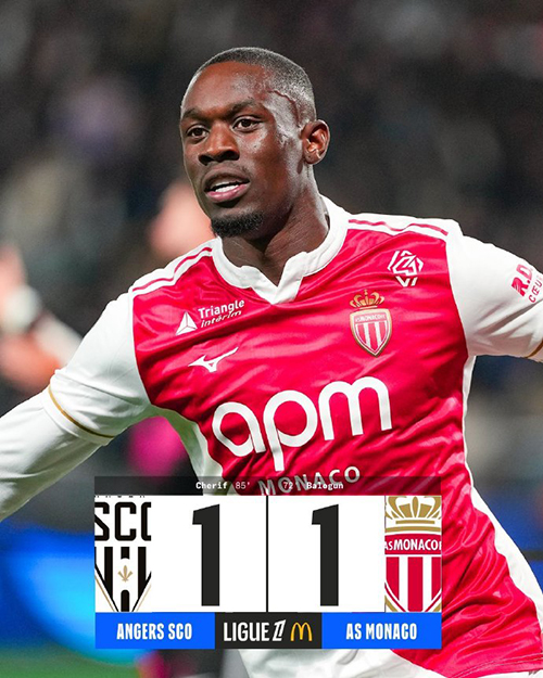 替补奇兵建功，昂热1-1逼平摩纳哥终结六轮不胜